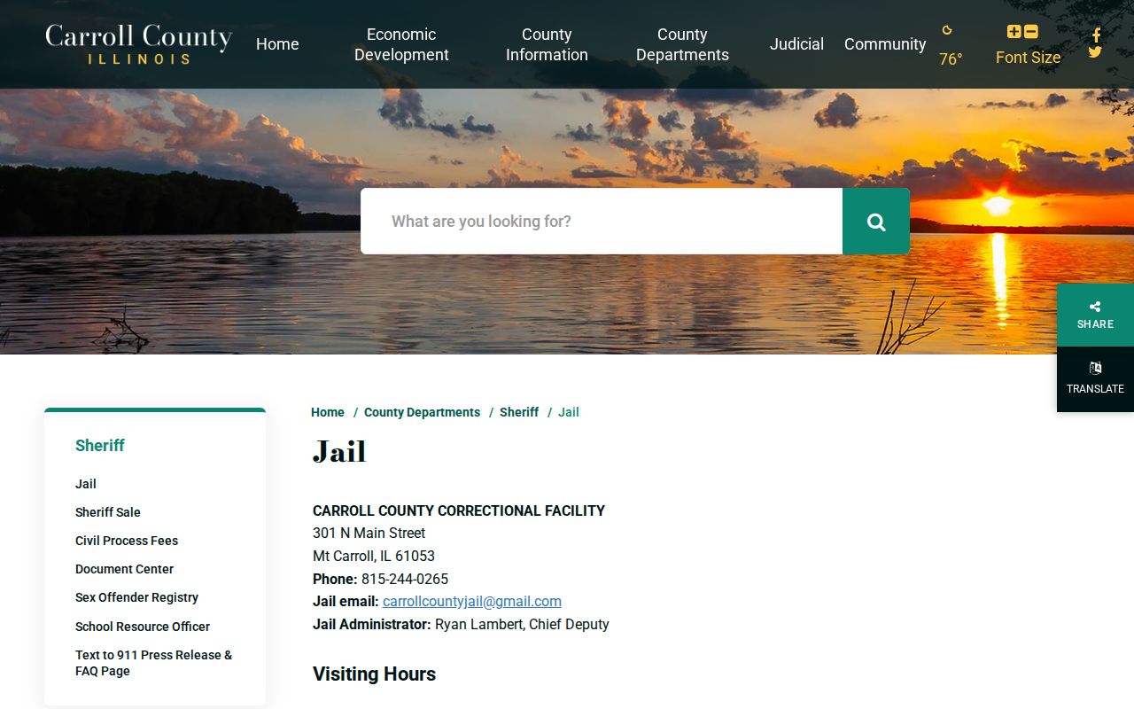 Official Carroll County Correctional Facility page with jail contact information