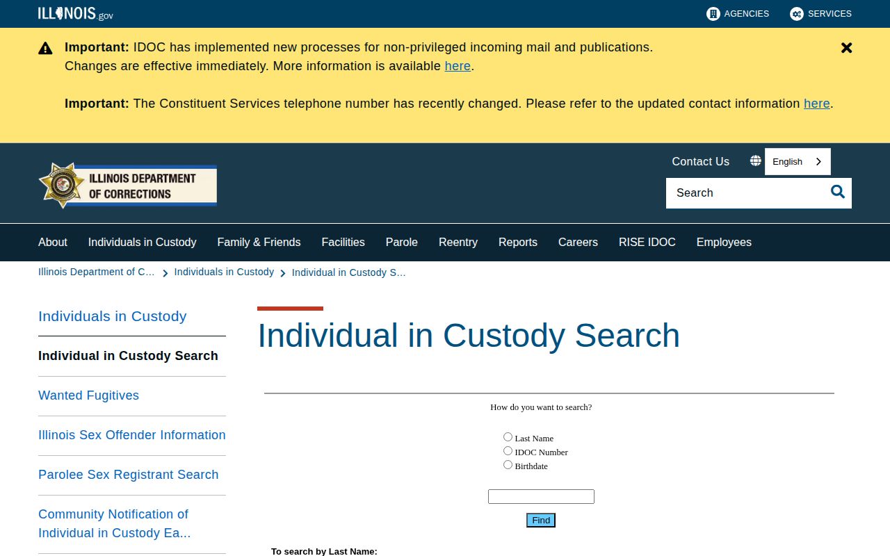 IDOC search fields for Carroll County released inmate records